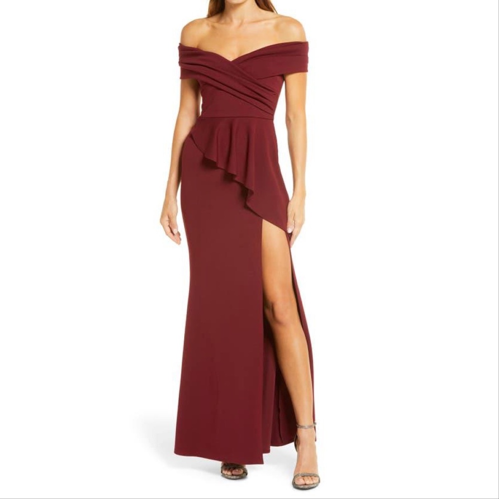 NEW Katie May Hit The Mark Off Shoulder Asymmetrical Ruffle Dress Medium
